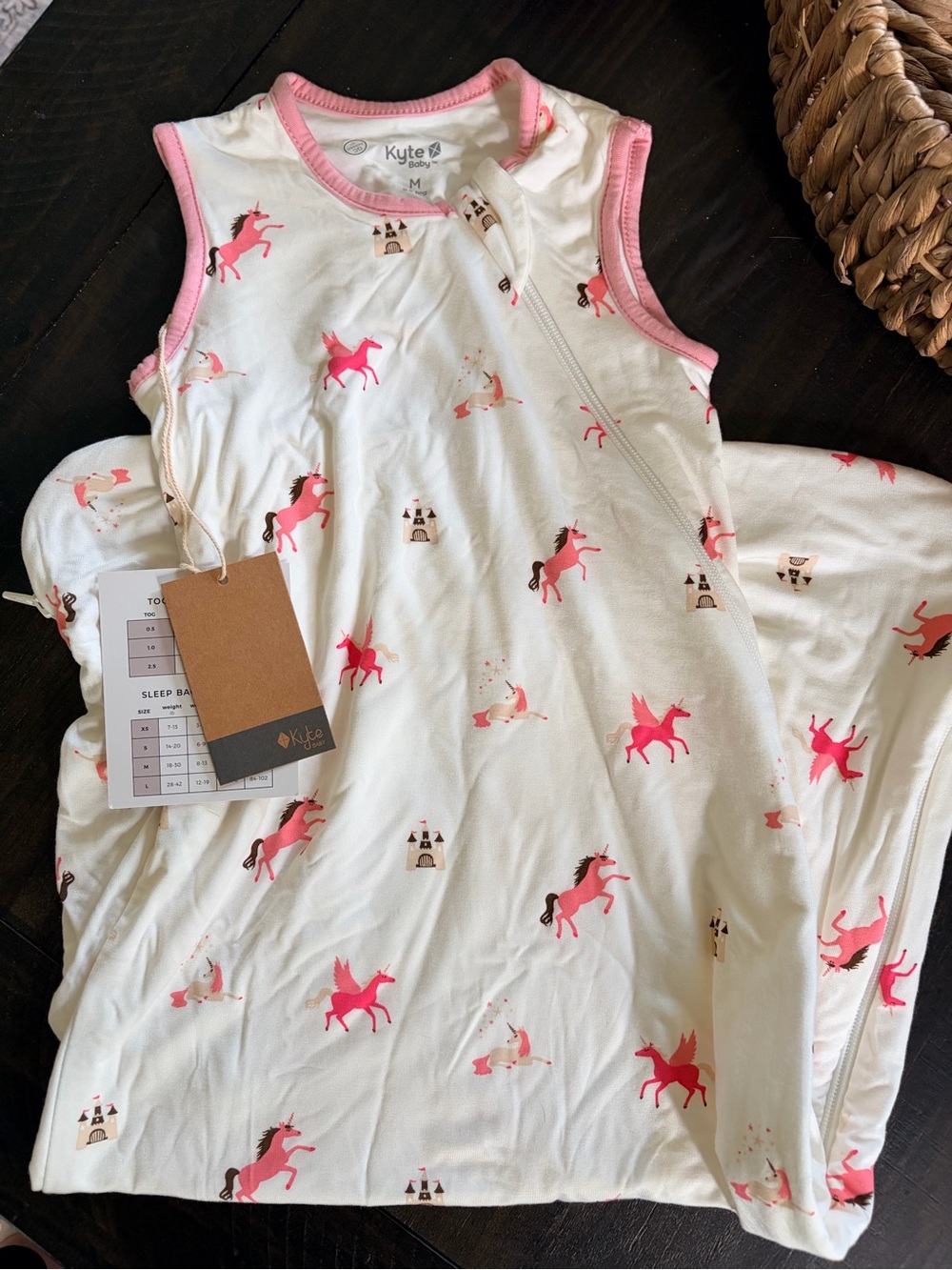 Kyte BABY White Sleep Sack with Pink Unicorns